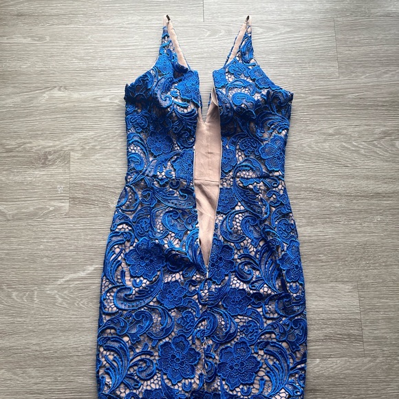 Dress the Population Ava Allie Crochet Overlay Cobalt Blue & Nude Size Small - Picture 8 of 10